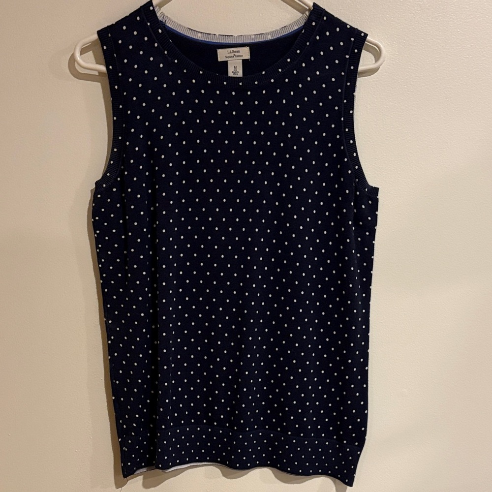L.L. Bean Supima Cotton Navy Tank Top with White Dots